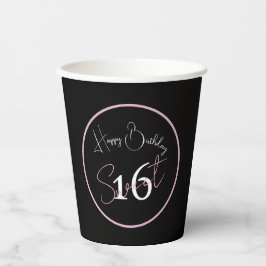 Black Sweet 16 Pink & White Script Paper cup 紙コップ