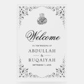 Black Swirl Frame Muslim Wedding Welcome Frosted アクリルサイン (正面)