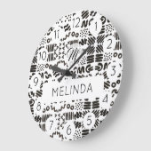 Black Symbol Pattern Modern Room ラージ壁時計 (傾斜)
