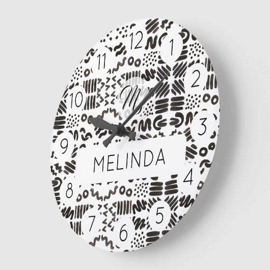 Black Symbol Pattern Modern Room ラージ壁時計 (傾斜)
