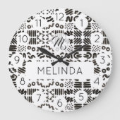 Black Symbol Pattern Modern Room ラージ壁時計 (正面)