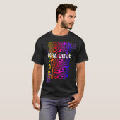 Black t-shirt with multicolored design. tシャツ (正面フル)