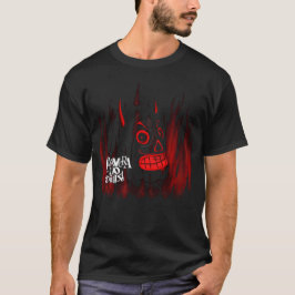 Black T-shirt with skull and fire Tシャツ