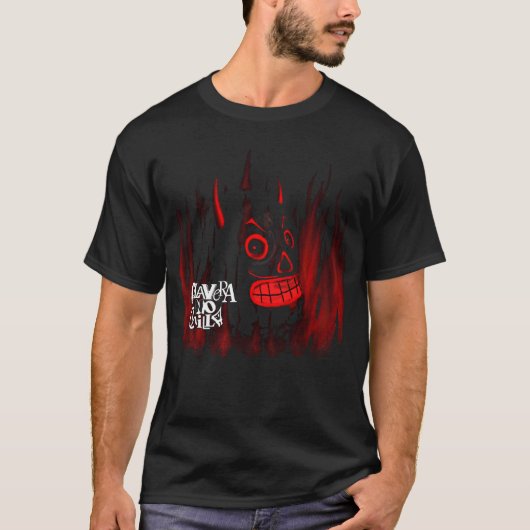 Black T-shirt with skull and fire Tシャツ (正面)