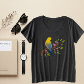 Black T-Shirt with Watercolor Bird プラスサイズTシャツ