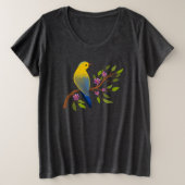 Black T-Shirt with Watercolor Bird プラスサイズTシャツ (デザイン正面)