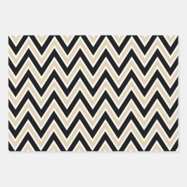 Black, Tan, and White Chevron & Bold Stripe ラッピングペーパーシート