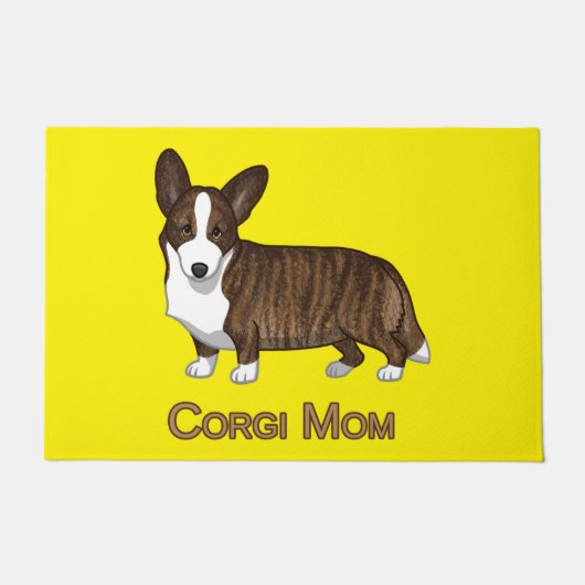Black Tan Brindle Cardigan Welsh Corgi Mom Dog Lov ドアマット (正面)