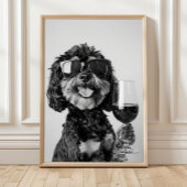 Black & Tan Cavapoo Drinking Wine Wall Art, Black  ポスター