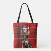 Black Tan Coonhound Christmas Dog Seasonal Plaid トートバッグ (裏面)