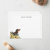 Black Tan Dachshund Sunflower Eucalyptus ノートカード (正面/裏面インサイチュ)