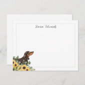 Black Tan Dachshund Sunflower Eucalyptus ノートカード (正面/裏面)