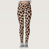 Black Tan White Safari Leopard Skin Pattern Print レギンス (正面)