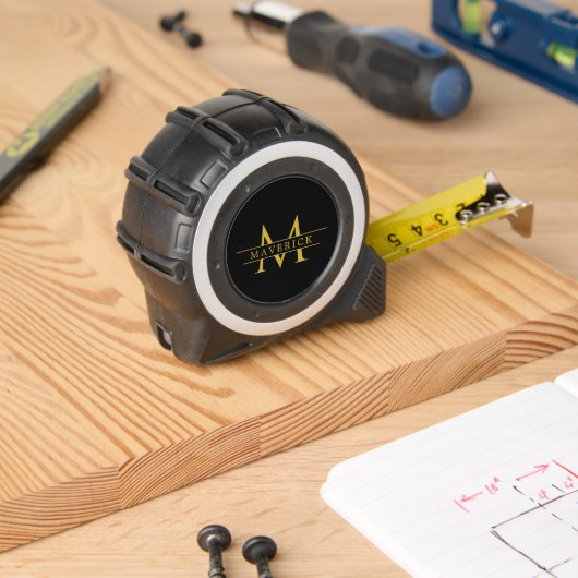  Black Tape Measure Featuring Modern Monogram メジャー (ウッドワーク)