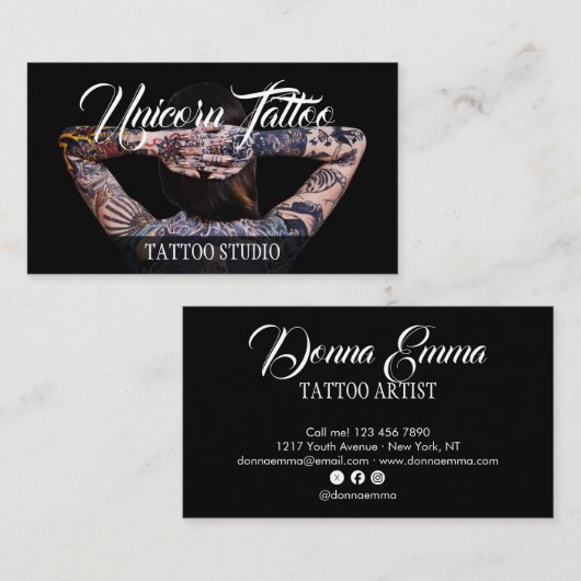 Black Tattoo artists photo script typography 名刺 (正面/裏面)
