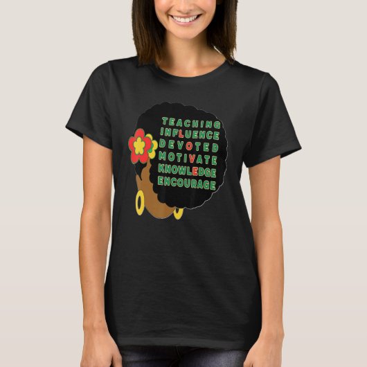Black Teacher Afro Hair Melanin Women Sista Teache Tシャツ (正面)
