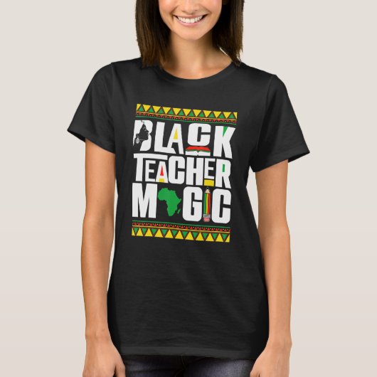 Black Teacher Magic Afro African Black History Mon Tシャツ (正面)