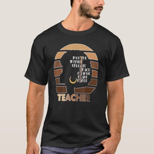 Black Teacher Pride Melanin Afro Queen African Ame Tシャツ (正面)