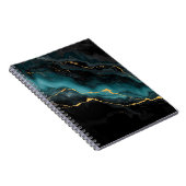 Black Teal Ink Marble Notebook with Gold Flow Vein ノートブック (右側)
