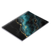 Black Teal Ink Marble Notebook with Gold Flow Vein ノートブック (左側)