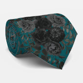 Black Teal Rose Gothic Elegant Wedding ネクタイ (ロール)