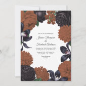 Black & Terracotta Photo/QR Code Floral Wedding 招待状 (正面)
