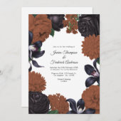 Black & Terracotta Photo/QR Code Floral Wedding 招待状 (正面/裏面)