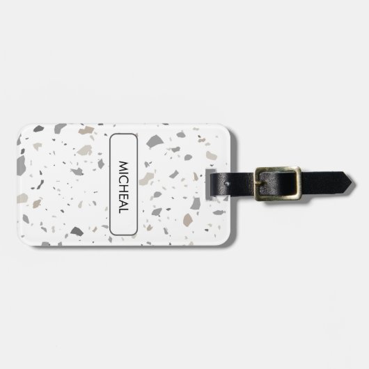 Black Terrazzo Pattern Texture  ラゲッジタグ (正面横)