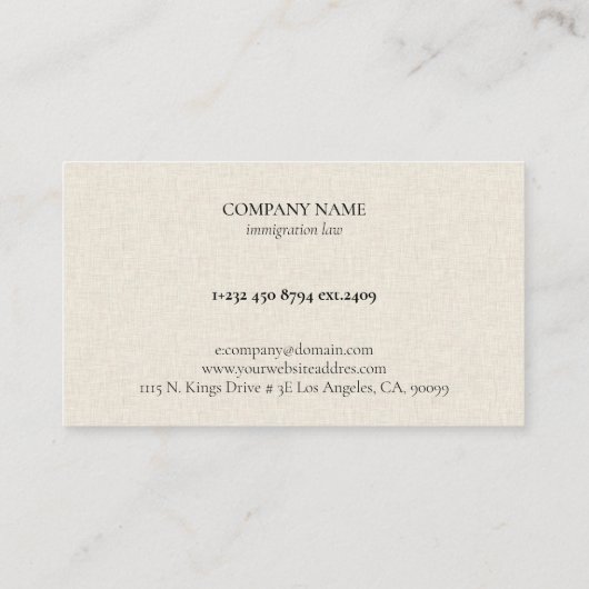 Black Text On Beige Linen Immigration Attorney 名刺 (裏面)