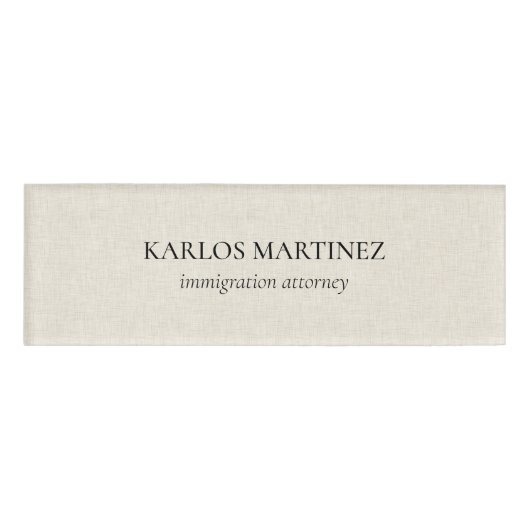 Black Text On Beige Linen Immigration Attorney 名札 (正面)