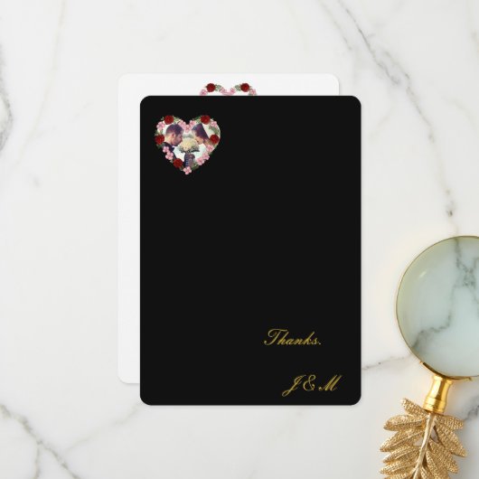 Black thank you card with a pink and red heart サンキューカード (正面/裏面インサイチュ)
