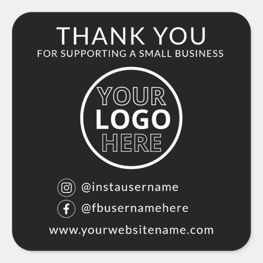 Black Thank You Supporting Small Business Logo スクエアシール (正面)