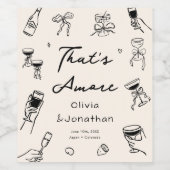 Black That's Amore Hand Drawn Wedding ワインラベル (シングルラベル)