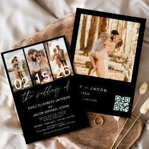 Black The's 結婚 of Photo QR code エレガント 招待状