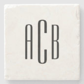 Black Three Letter Monogram ストーンコースター (正面)