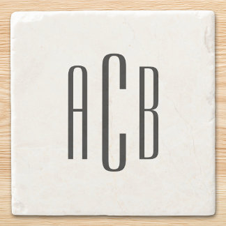 Black Three Letter Monogram ストーンコースター