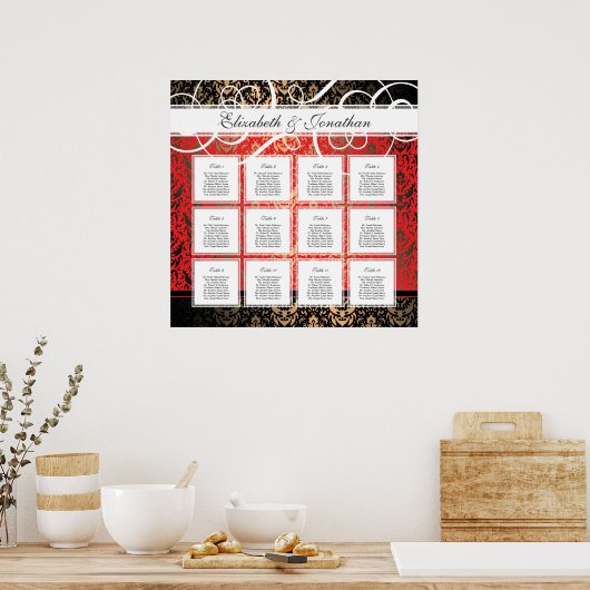 Black Tie Elegant Party 12 Table Seating Chart ポスター (キッチン)