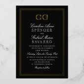 Black Tie Luxury Monogram Wedding 箔招待状 (正面)