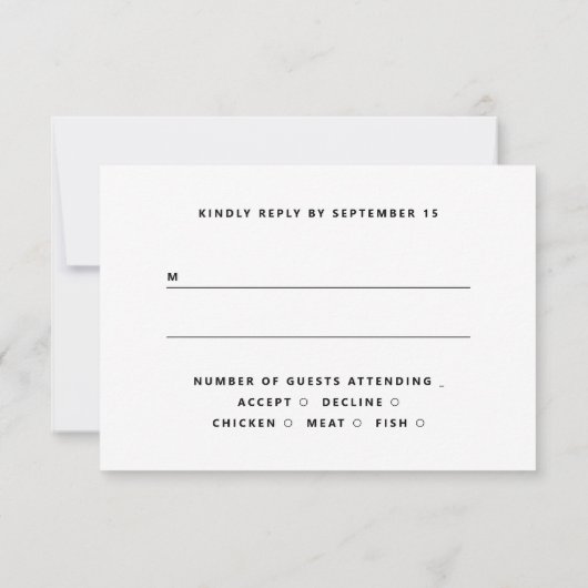 Black Tie Minimalist Wedding | Modern Typography 出欠カード (裏面)