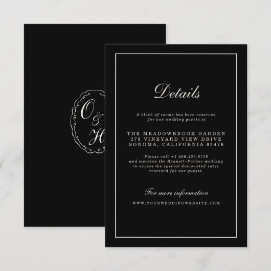 Black Tie Wedding Classic Details Enclosure Card エンクロージャーカード (正面/裏面)
