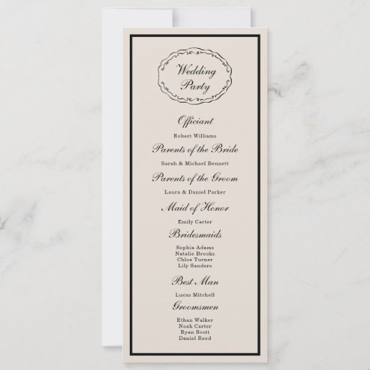 Black Tie Wedding Classic Program Card 招待状 (裏面)