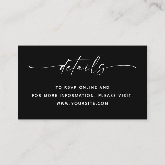 Black Tie Wedding Details + QR Code | Minimalist エンクロージャーカード (正面)