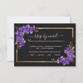 Black Tie Wedding RSVP Violets Gold Frame (裏面)