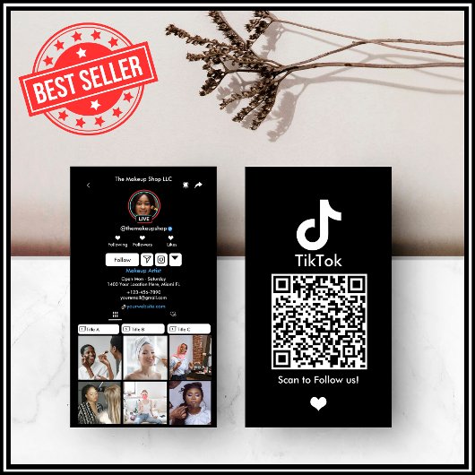 Black TikTok ソーシャルメディアQRコード 名刺