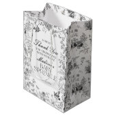 Black Toile De Jouy Baby Sprinkle Favors ミディアムペーパーバッグ (正面アングル)