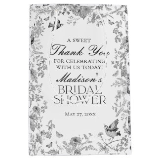 Black Toile De Jouy Bridal Shower Favors ミディアムペーパーバッグ