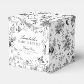 Black Toile De Jouy Floral Baby Shower Favor Boxes フェイバーボックス (裏面サイド)