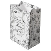 Black Toile De Jouy Floral Baby Shower Favors ミディアムペーパーバッグ (裏面アングル)