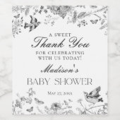 Black Toile De Jouy Floral Baby Shower Favors ワインラベル (シングルラベル)