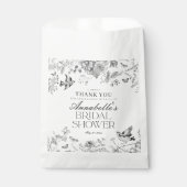 Black Toile De Jouy Floral Bridal Shower Dessert フェイバーバッグ (正面)